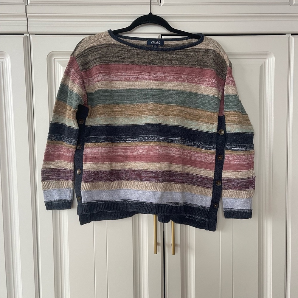 Chaps Multicolor Striped Sweater with Button Accents